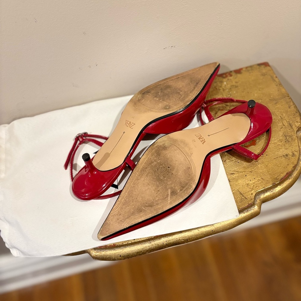 Zara Glossy Red Ankle Strap Heels - Picture 4 of 5
